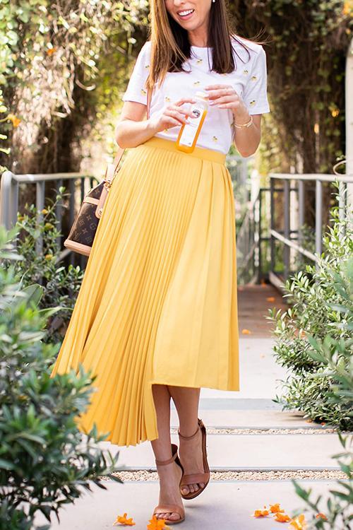 Metallic Pleated Maxi Skirts - Fashionpara