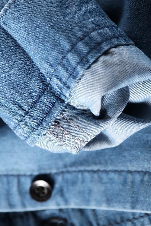 Turndown Collar Pocket Denim Shirt - Fashionpara