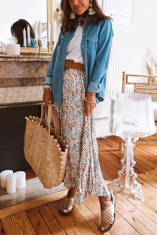 Turndown Collar Pocket Denim Shirt - Fashionpara