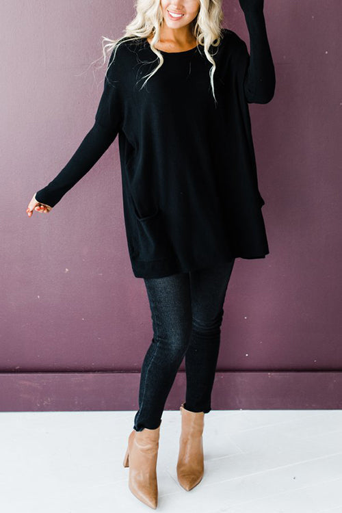 Pockets Long Sleeve Loose T Shirt  Fashionpara