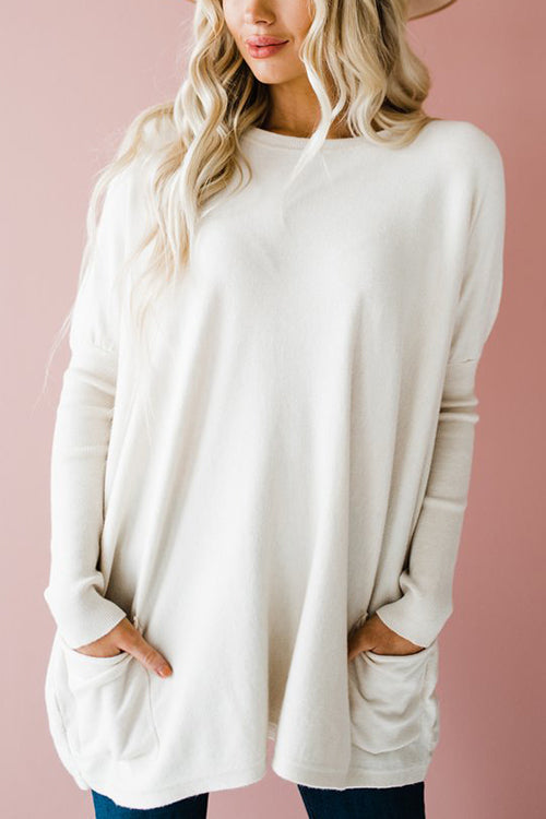 Pockets Long Sleeve Loose T Shirt - Fashionpara