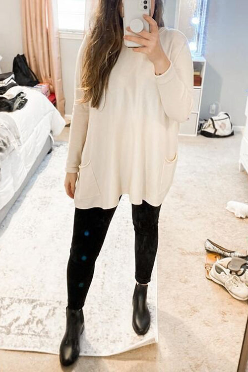 Pockets Long Sleeve Loose T Shirt  Fashionpara
