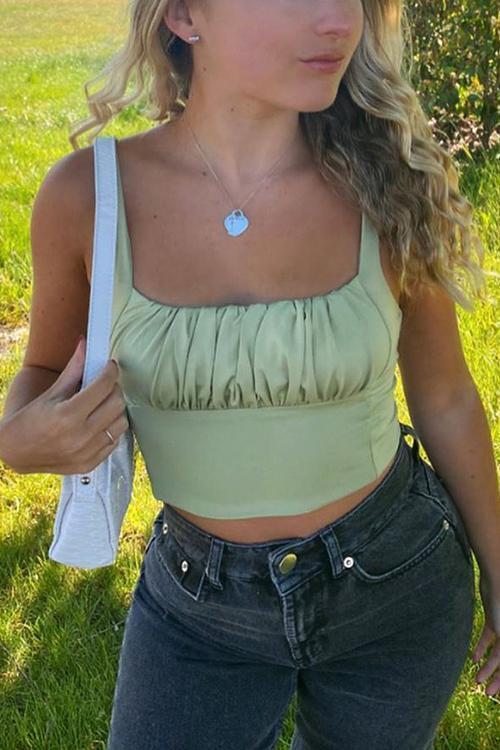 Pleated Sleeveless Tank Top - Fashionpara