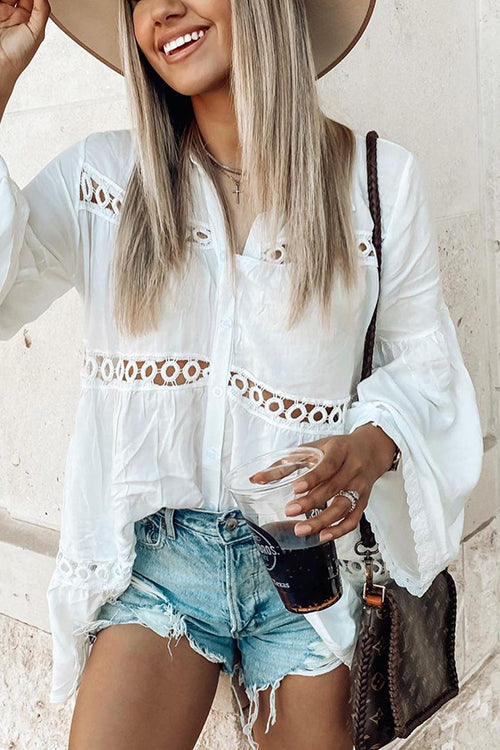 Hollow Flares Sleeve Shirt - Fashionpara