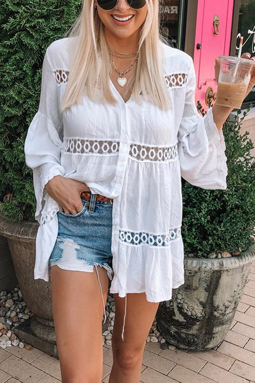 Hollow Flares Sleeve Shirt - Fashionpara