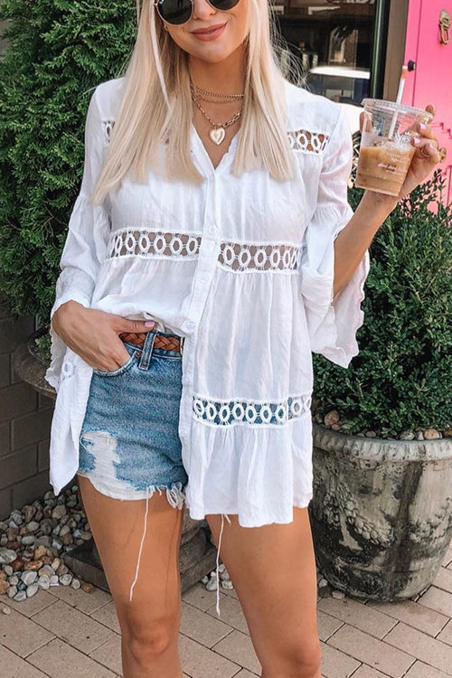 Hollow Flares Sleeve Shirt - Fashionpara