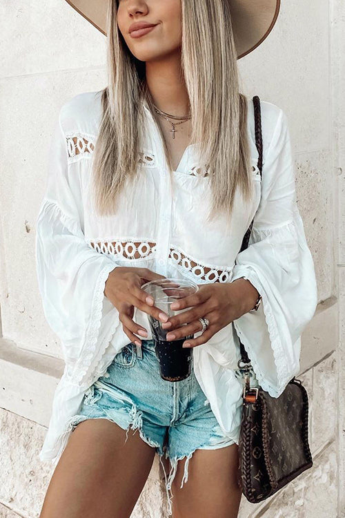 Hollow Flares Sleeve Shirt - Fashionpara