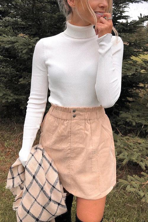 High Collar Knit Long Sleeve T Shirt - Fashionpara