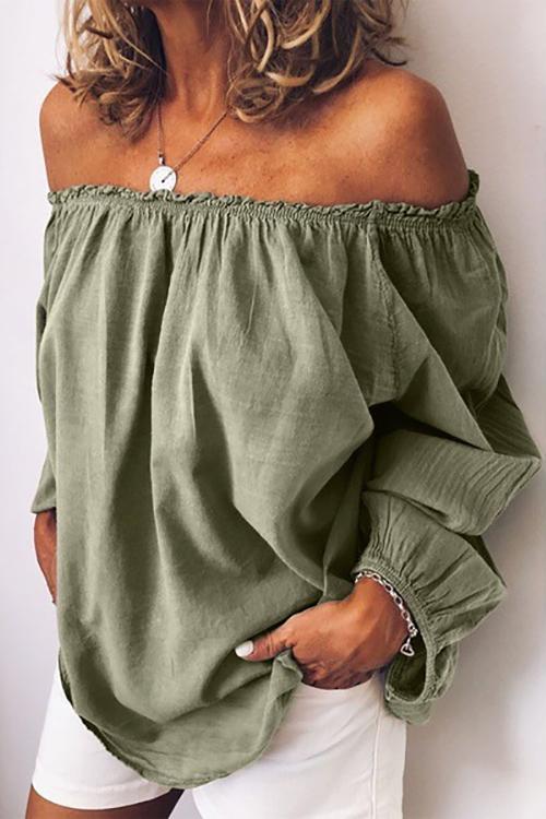 Off Shoulder Long Sleeve Loose Blouse - Fashionpara