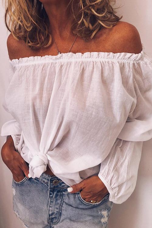 Off Shoulder Long Sleeve Loose Blouse - Fashionpara