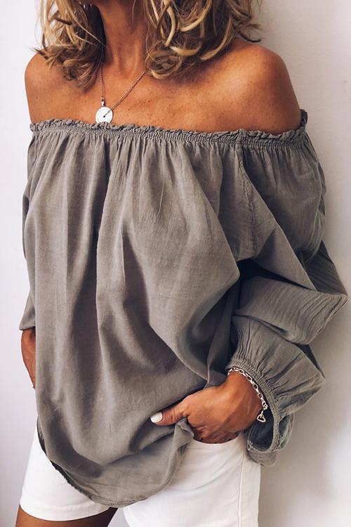 Off Shoulder Long Sleeve Loose Blouse - Fashionpara