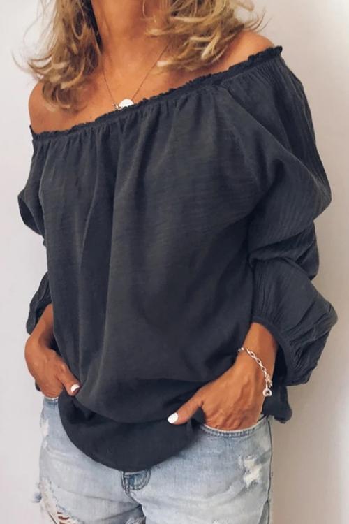 Off Shoulder Long Sleeve Loose Blouse - Fashionpara