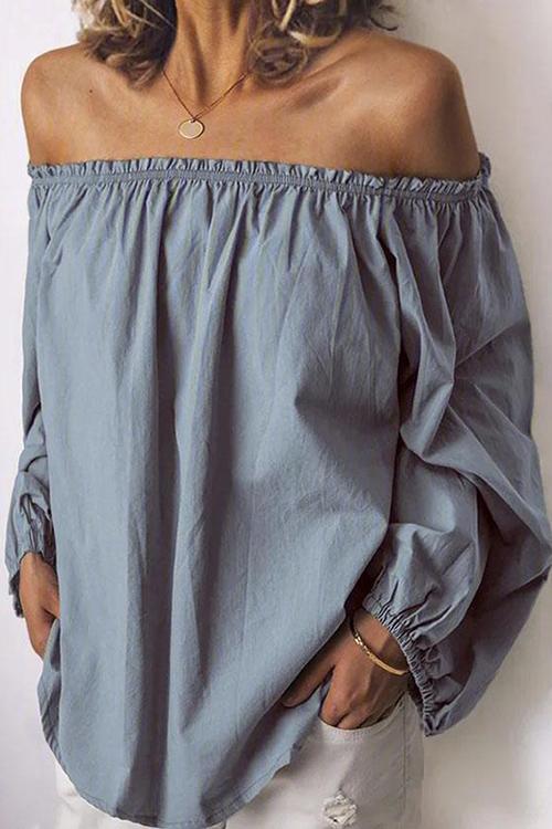 Off Shoulder Long Sleeve Loose Blouse - Fashionpara