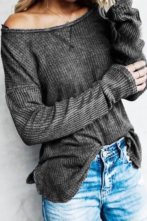 Dew Shoulder Waffle Long Sleeve T Shirt - Fashionpara