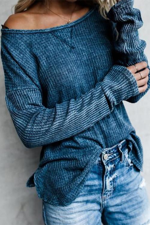 Dew Shoulder Waffle Long Sleeve T Shirt - Fashionpara