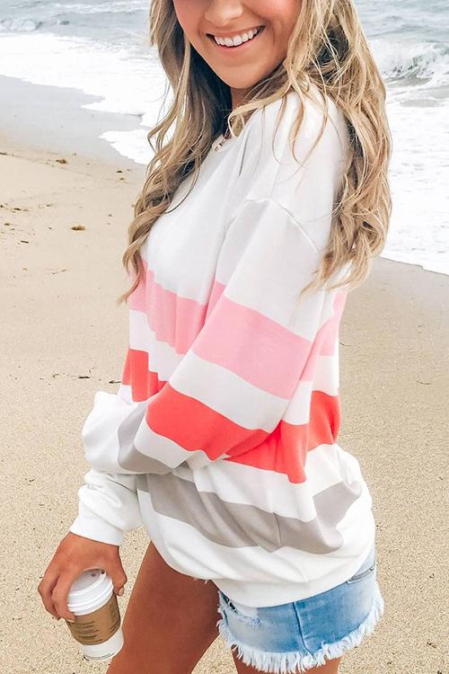 Dew Shoulder Stripe Long Sleeve T Shirt - Fashionpara