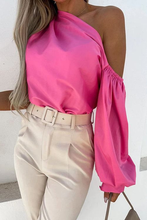 One Shoulder Puff Sleeve Blouse - Fashionpara