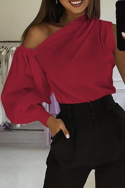 One Shoulder Puff Sleeve Blouse - Fashionpara