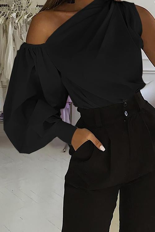 One Shoulder Puff Sleeve Blouse - Fashionpara
