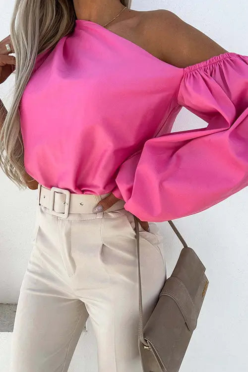 One Shoulder Puff Sleeve Blouse - Fashionpara
