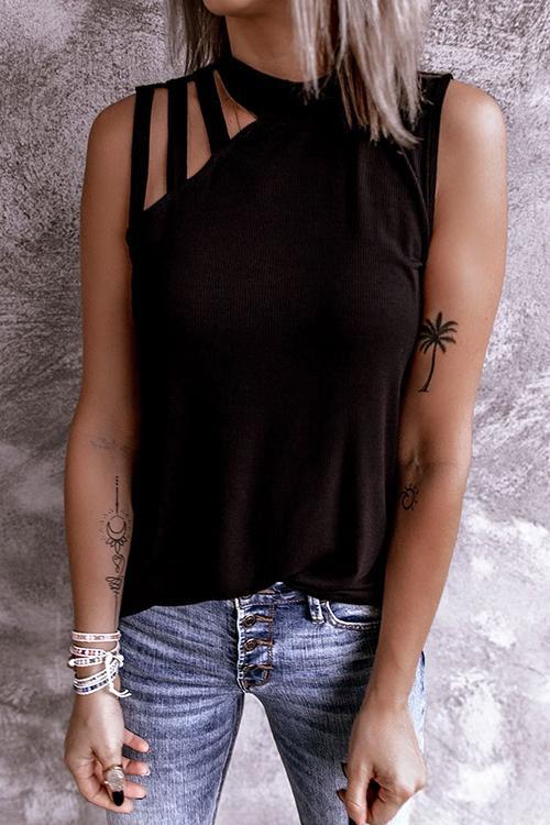 Hollow Neck Sleeveless T Shirt - Fashionpara