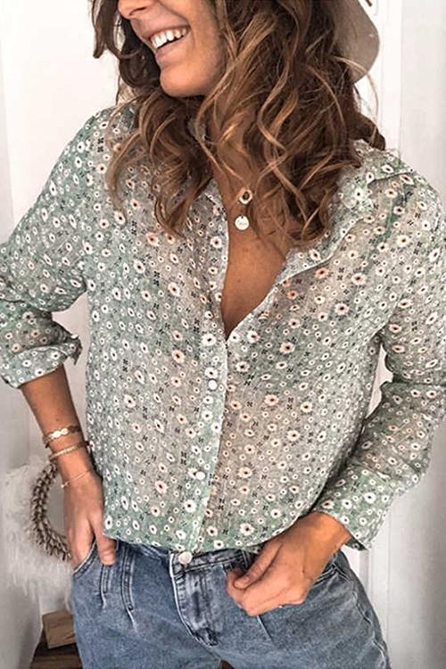 Floral Print Button Long Sleeve T Shirt - Fashionpara