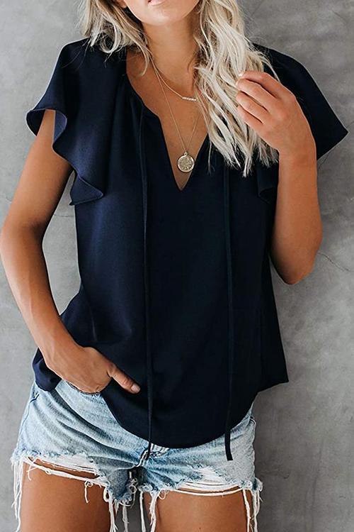 V Neck Loose Blouse - Fashionpara