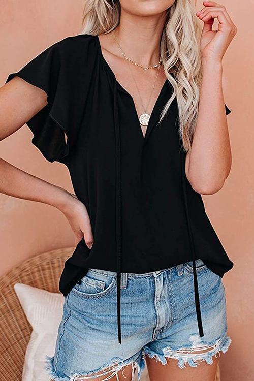 V Neck Loose Blouse - Fashionpara