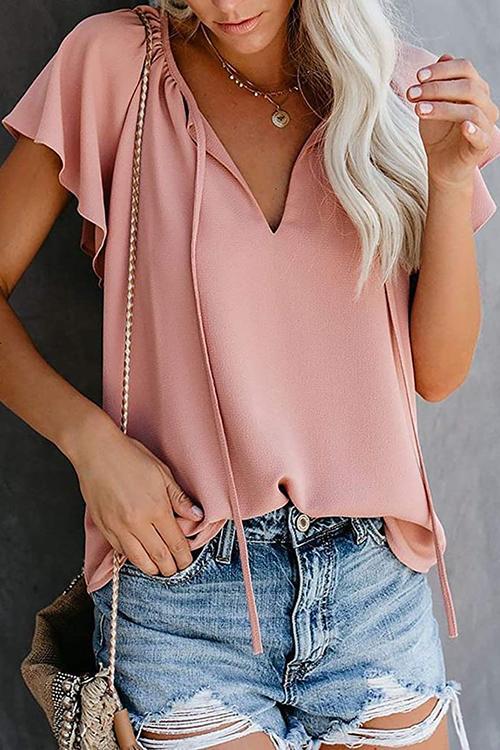 V Neck Loose Blouse - Fashionpara