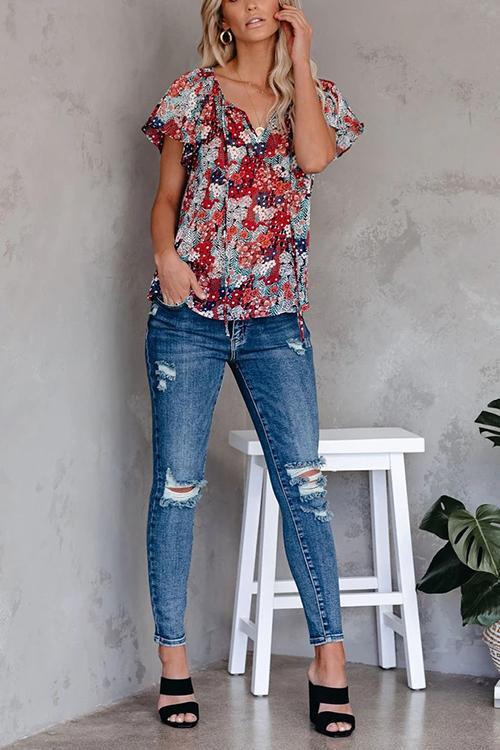 V Neck Loose Blouse - Fashionpara