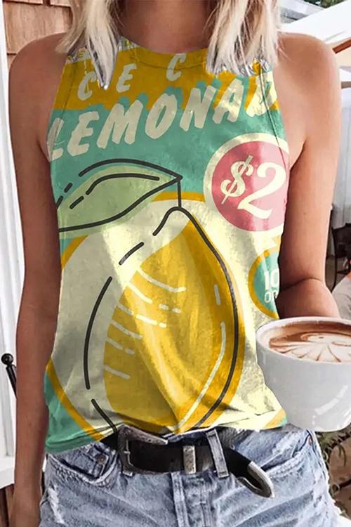 Fruits Print Sleeveless T Shirt - Fashionpara