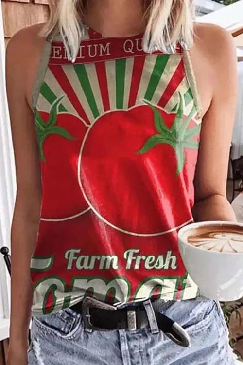 Fruits Print Sleeveless T Shirt - Fashionpara