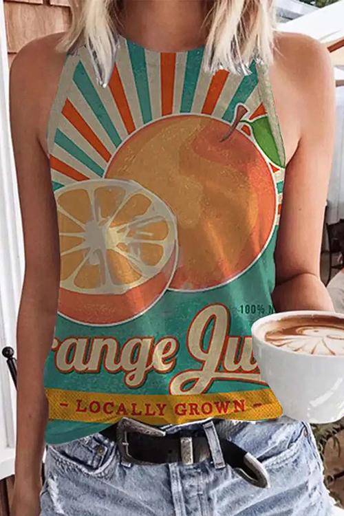 Fruits Print Sleeveless T Shirt - Fashionpara