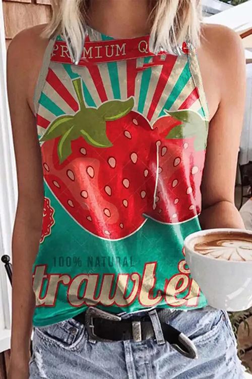 Fruits Print Sleeveless T Shirt - Fashionpara