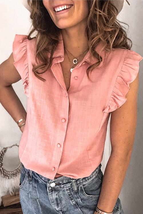 Ruffles Button Sleevelss Blouse - Fashionpara