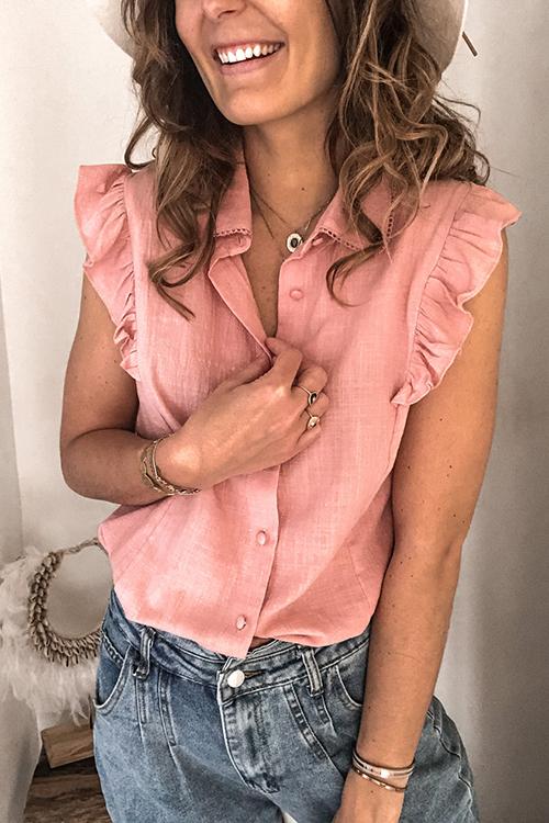 Ruffles Button Sleevelss Blouse - Fashionpara