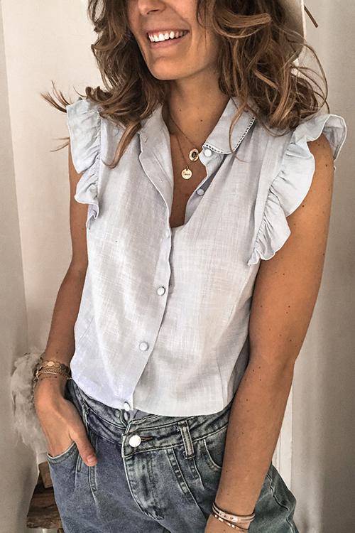 Ruffles Button Sleevelss Blouse - Fashionpara