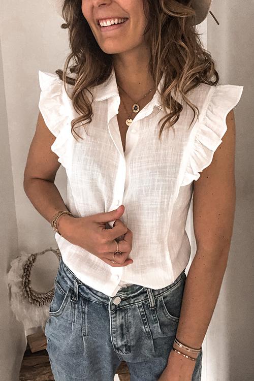 Ruffles Button Sleevelss Blouse - Fashionpara