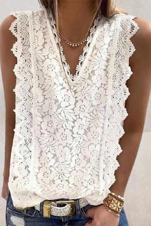 Lace V Neck Blouse - Fashionpara