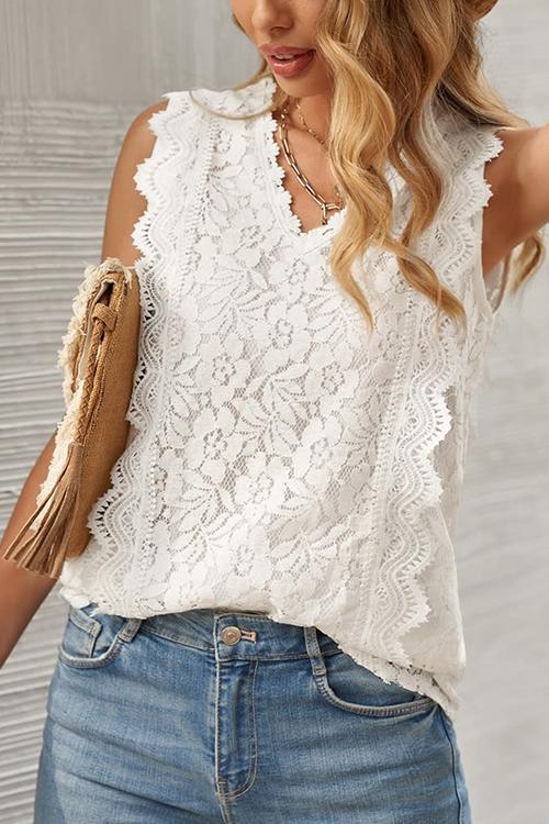Lace V Neck Blouse - Fashionpara