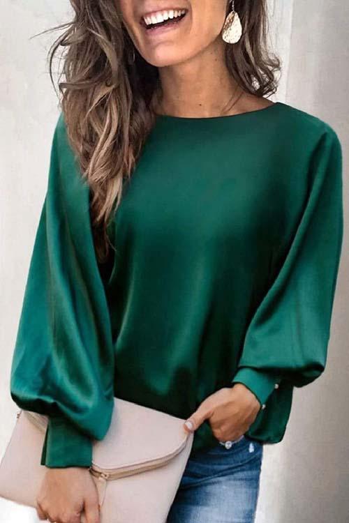 Satin Lantern Sleeve Blouse - Fashionpara