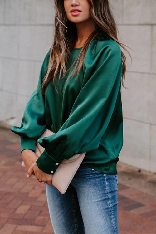 Satin Lantern Sleeve Blouse - Fashionpara