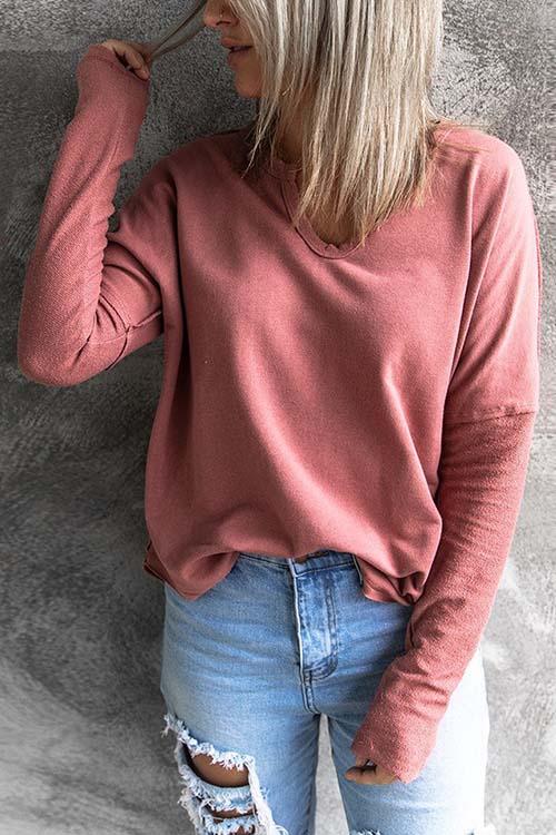 Stitching V Neck Long Sleeve Sweatshirt - Fashionpara
