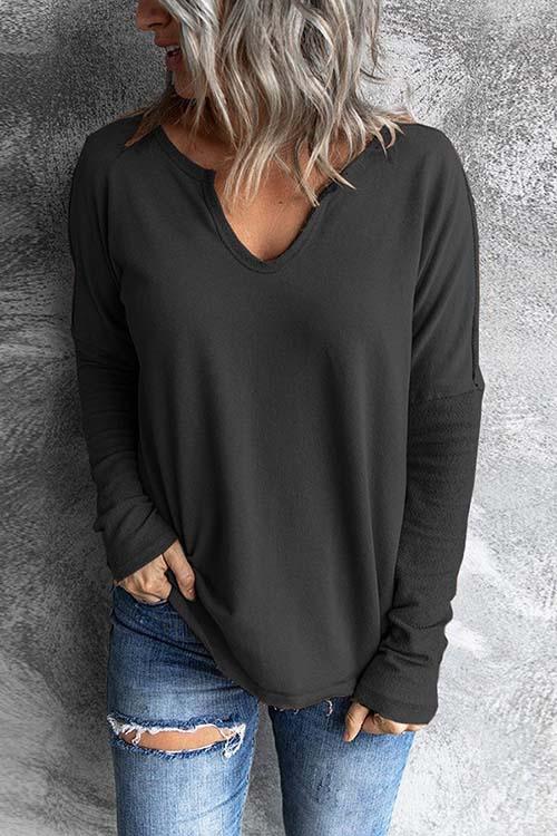Stitching V Neck Long Sleeve Sweatshirt - Fashionpara