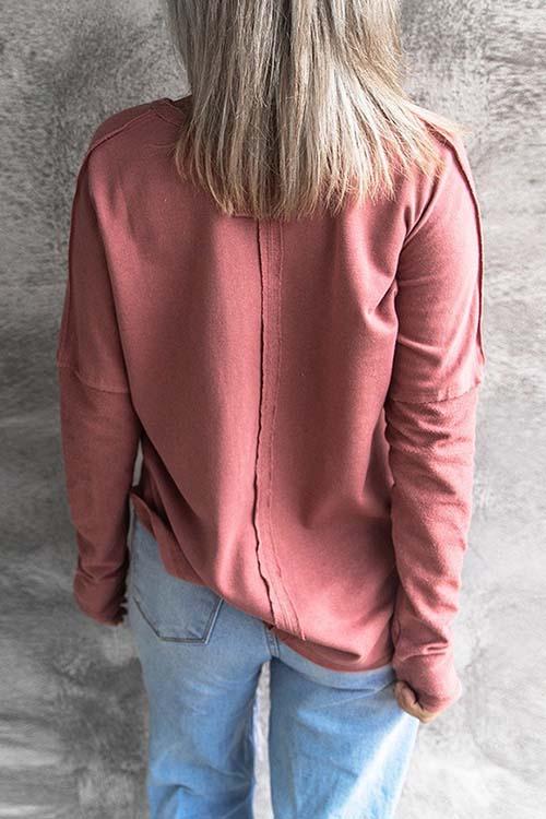Stitching V Neck Long Sleeve Sweatshirt - Fashionpara