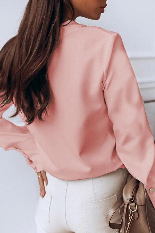 Shirt Collar Long Sleeve Blouse - Fashionpara