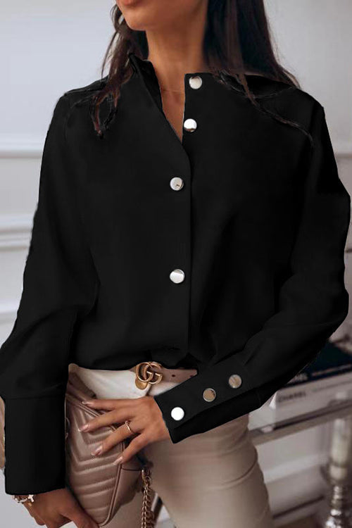 Shirt Collar Long Sleeve Blouse - Fashionpara