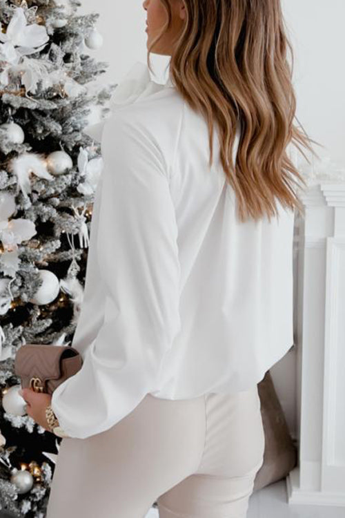 Tie Neck Long Sleeve Blouse - Fashionpara