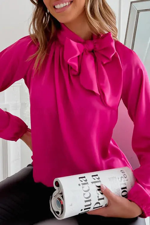 Tie Neck Long Sleeve Blouse - Fashionpara