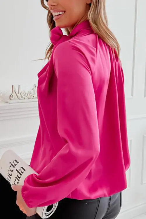 Tie Neck Long Sleeve Blouse - Fashionpara